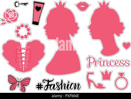 Princess Fashion unterzeichnen. Girl Silhouette von der Seite. Vektor Illustration isoliert auf weißem bakground. Stock Vektor