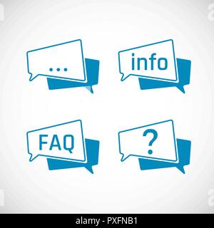 Chat Sprechblase Symbole gesetzt. Meldung und Information Icons, FAQ und frage Symbole. Element der Web Icon für mobile Konzept- und Webanwendungen. Vektor illus Stock Vektor