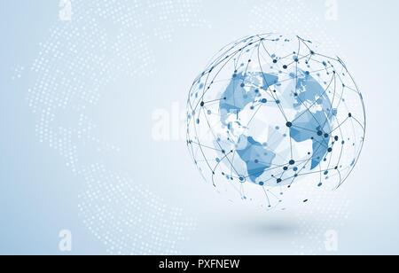 Globales Netzwerk Verbindung. Große Daten oder globalen sozialen Netzwerk Verbindung. Niedrige polygonalen Weltkarte Punkt und Linie Konzept der globalen Geschäft. Vektor Krank Stock Vektor