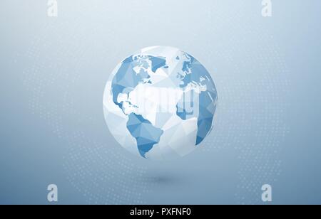 Abstrakte polygonalen Planeten. World Globe Karte. Kreative Erde Konzept. Vector Illustration auf blauem Hintergrund Stock Vektor