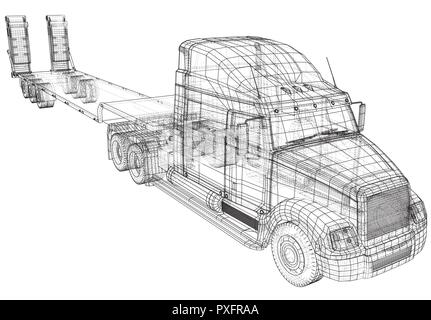 Niedrige Bett LKW-Anhänger. Abstrakte Zeichnung. Tracing Abbildung: 3d Stock Vektor