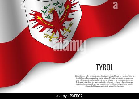 Wehende Flagge Tirol ist eine Region in Österreich auf weißem Hintergrund. Vorlage für Banner oder Poster. Stock Vektor