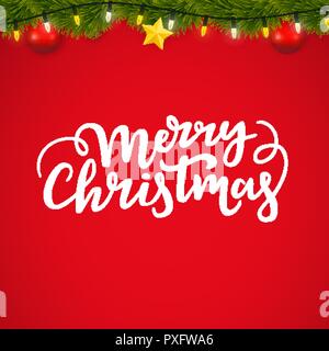 Frohe Weihnachten Gruß Schriftzug. Festliche winter Hintergrund mit dekorative Girlande Stock Vektor