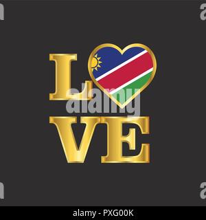Liebe Typografie Namibia Flagge design vector Gold Schriftzug Stock Vektor