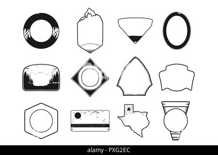 Satz von Schwarz camping Abzeichen formen. Inklusive Texas State Symbol. Line art Design. Vektor Objekte auf weißem Hintergrund. Stock Vektor