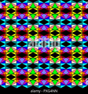 Nahtlose geometrische Muster der bunten Mosaik, viele Größen von Dreieck Formen auf schwarzem Hintergrund, für Tapeten, Geschenkpapier, Fliesen, Drucke auf Stoff. Stockfoto