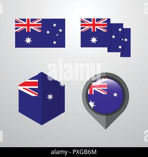 Australien Flagge design set Vektor Stock Vektor