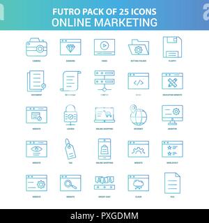 25 Grün und Blau Futuro Online Marketing Icon Pack Stock Vektor