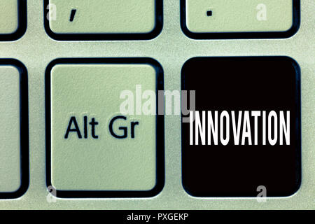 Schreiben Hinweis zeigen Innovation. Business Foto präsentiert neue Methode Idee Produkt verschiedene Kreative nicht vorher bekannt. Stockfoto