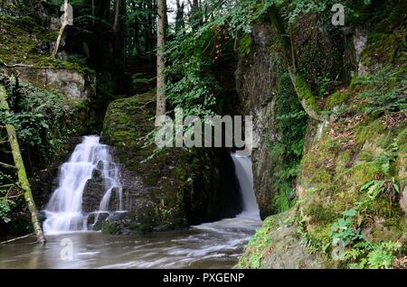 Ffynone Wasserfall abgelegenen Wasserfall sagte, der Eingang zum keltischen andere Welt Annwn Newchapel Pembrokeshire Wales Cymru Großbritannien zu werden. Stockfoto