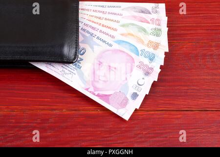 Türkische Geld in der schwarzen Mappe Stockfoto