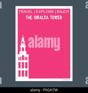 Die Giralda in Sevilla, Spanien Monument, Wahrzeichen Broschüre Flat Style und Typografie Vektor Stock Vektor