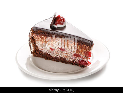 Ein Stück Schokolade Kuchen, auf weißem Hintergrund Stockfoto