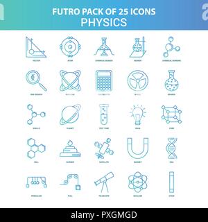 25 Grün und Blau Futuro Physik Icon Pack Stock Vektor