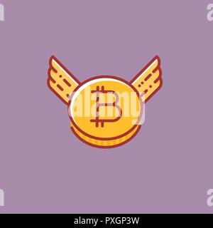 Mit Flügeln vektorsymbol Bitcoin, flache Linie Design Style anmelden Stock Vektor