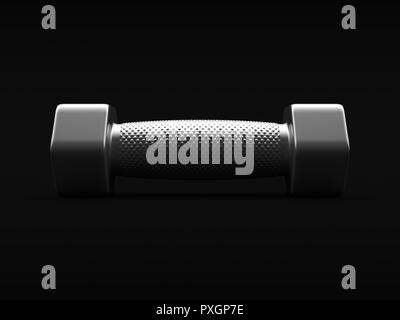 Gerenderten 3D-Vorderansicht eines 1 kg Chrom hand Gewicht dramatisch ausgeleuchteten von oben auf einem schwarzen Hintergrund. Stockfoto