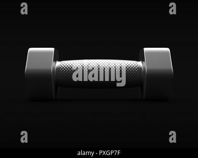 Gerenderten 3D-Vorderansicht eines 2 kg Chrom hand Gewicht dramatisch ausgeleuchteten von oben auf einem schwarzen Hintergrund. Stockfoto