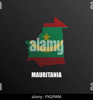 Vector Illustration der abstrakten halftone Karte von Mauretanien aus quadratischen Pixeln der Mauretanischen nationalflagge Farben für Ihre Grafik- und Webdesign Stock Vektor