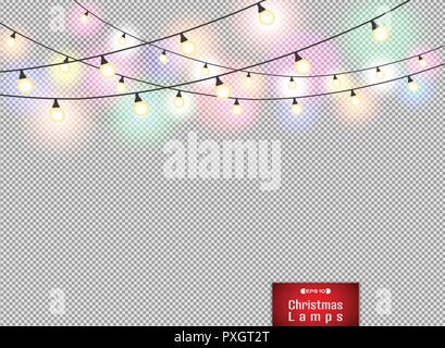 Bunte Lampen Dekoration auf gradient red christmas background, Vector EPS 10. Stock Vektor