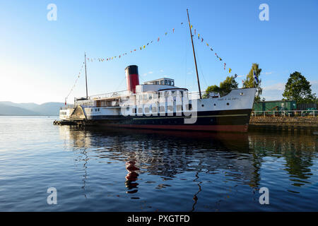 Historische Raddampfer Mädchen des Loch günstig bei Balloch Pier, am Loch Lomond, West Dunbartonshire, Schottland Stockfoto