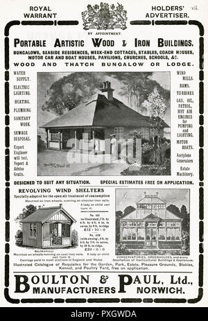 Anzeige für Boulton & Paul, Ltd, Conservatories 1905 Stockfoto