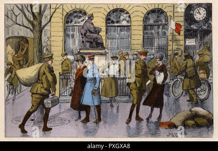 WW1, Rouen, Frankreich, British Post Office und Boieldieu Statue Stockfoto