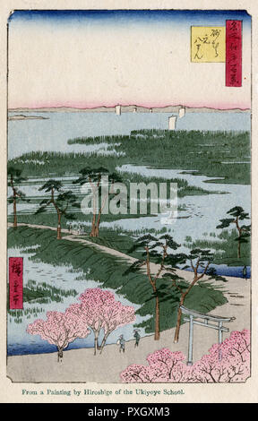 Torii vom Moto-Hachiman-Schrein, Edo Bay von Hiroshige Stockfoto