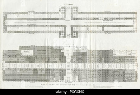 Temporären Glasbau der Großen Industrieausstellung im Hyde Park zwischen vom 1. Mai bis 15. Oktober 1851, in dem die innere Pläne der zwei Etagen der Galerien. Datum: 1851 Stockfoto