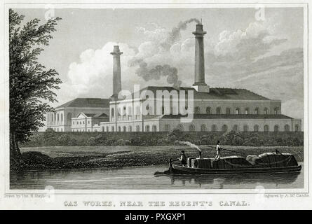 Gaswerk, in der Nähe des Regent's Canal 1828 Stockfoto