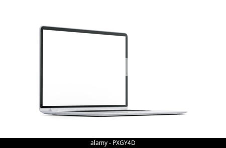 Leere weiße Laptop Bildschirm mock up, isoliert, Seitenansicht, 3D-Rendering. Leere pc-monitor Mock up. Klare moderne computer Vorlage. Persönlichen LCD-Anzeige für Netz. Stockfoto