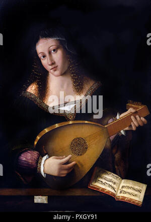 Lute Player 1520 von Bartolomeo Veneto 1502 - 1530 Italien, Italienisch. Stockfoto