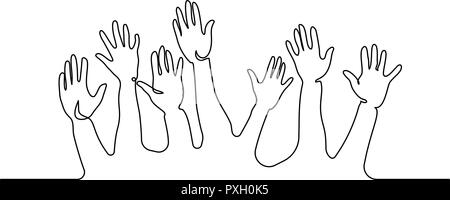 Kontinuierliche eine Linie zeichnen. Abstrakte Hands Up. Vector Illustration Stock Vektor