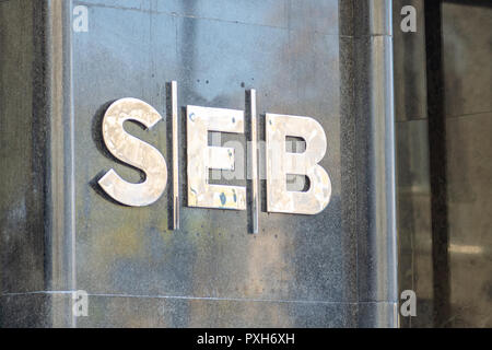 Schließen Titel Name Logo der SEB Bank ist die Commercial Bank von Litauen, Tochter der schwedischen SEB-Gruppe Stockfoto