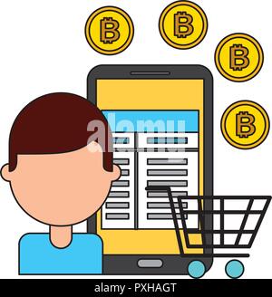 Man mobile Bitcoin shopping fin Tech business Vector Illustration Stock Vektor