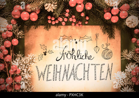 Retro Weihnachtsdekoration, Kalligraphie bedeutet Frohe Weihnachten Frohe Weihnachten Stockfoto