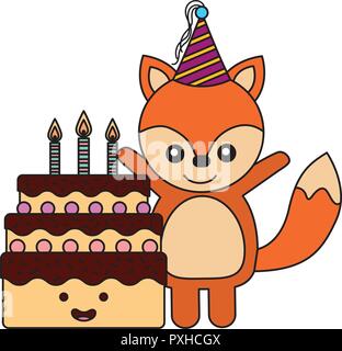 Cute fox Geburtstag süße Kuchen Stock Vektor