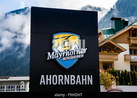 Zeichen der Ahorn Mayrhofner Bergbahnen berühmten Skigebiet in Mayrhofen, Österreich Stockfoto