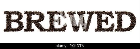 Wort von kaffeebohne Font gemacht gebraut. 3D-Rendering Stockfoto