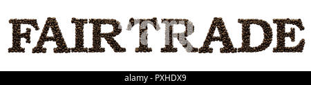 Fairtrade Wort von kaffeebohne Font gemacht. 3D-Rendering Stockfoto