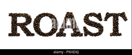 Roast Wort von kaffeebohne Font gemacht. 3D-Rendering Stockfoto