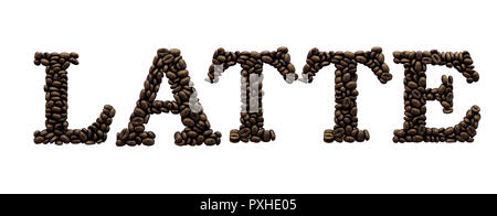 Latte Wort von kaffeebohne Font gemacht. 3D-Rendering Stockfoto