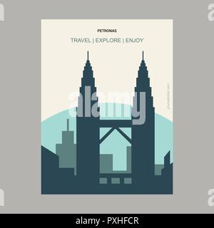 Petronas Kuala Lumpur, Malaysia Vintage Style Wahrzeichen Poster Vorlage Stock Vektor