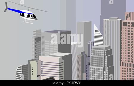 Stadt Panorama vom Hubschrauber über Wolkenkratzer. Im städtischen Hintergrund. Modernes Stadtbild Stock Vektor