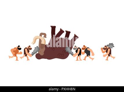 Jagd für Mammut. caveman prähistorischen Menschen Jäger. Homo sapiens Menschen. Altsteinzeit leben. Vector Illustration Stock Vektor