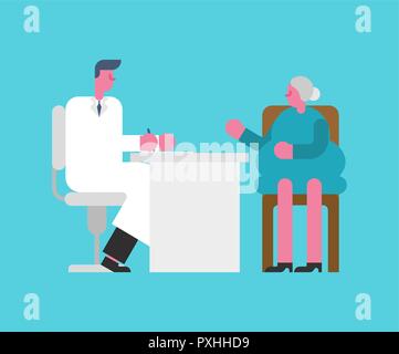 Arzt und Großmutter. Rezeption doc alte Dame. Medical Office. Rentner Krankenversicherung Stock Vektor