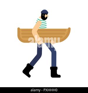 Angeln und Boot. Fischer gehen. Vector Illustration Stock Vektor