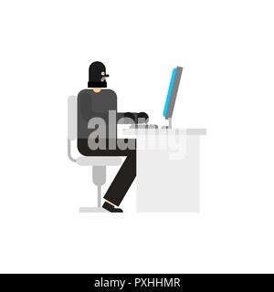 Hacker und PC. Räuber internet. Virutal Kriminalität. Einbrecher am Computer. Stock Vektor