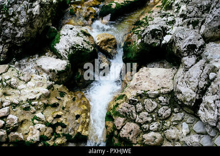 Detailansicht der Wasserfall Savica in Bohinj Tal, Slowenien Stockfoto