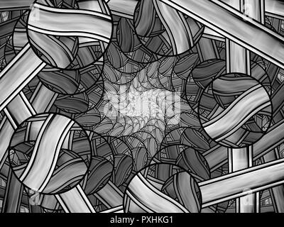 Glasmalerei fraktal, computer-generierte Zusammenfassung Hintergrund, Schwarze und Weiße, 3D-Rendering Stockfoto