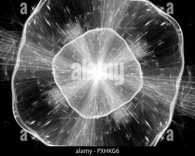 Glühende Explosion im Raum, Computer-generierte Zusammenfassung Hintergrund, Schwarze und Weiße, 3D-Rendering Stockfoto